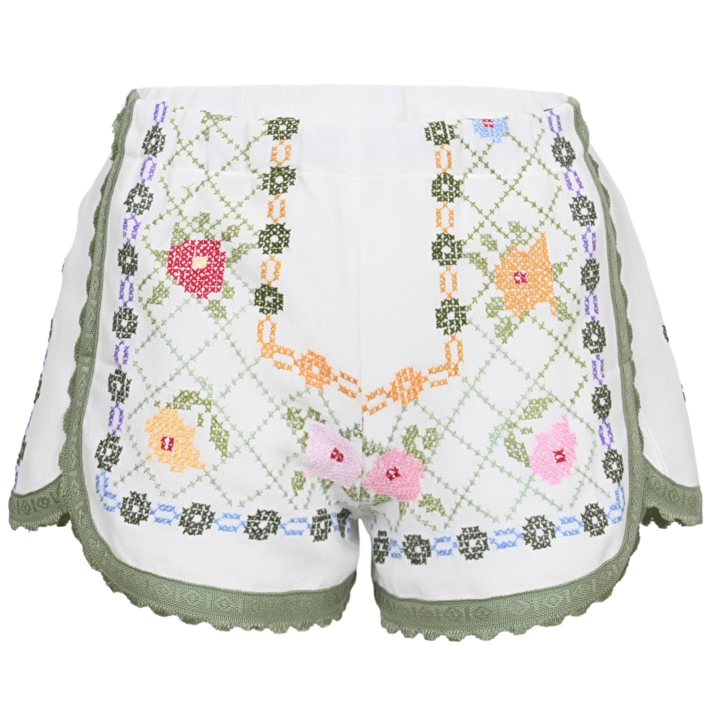Load image into Gallery viewer, Orsina Cotton Shorts Green Flowing Floral S - Shorts
