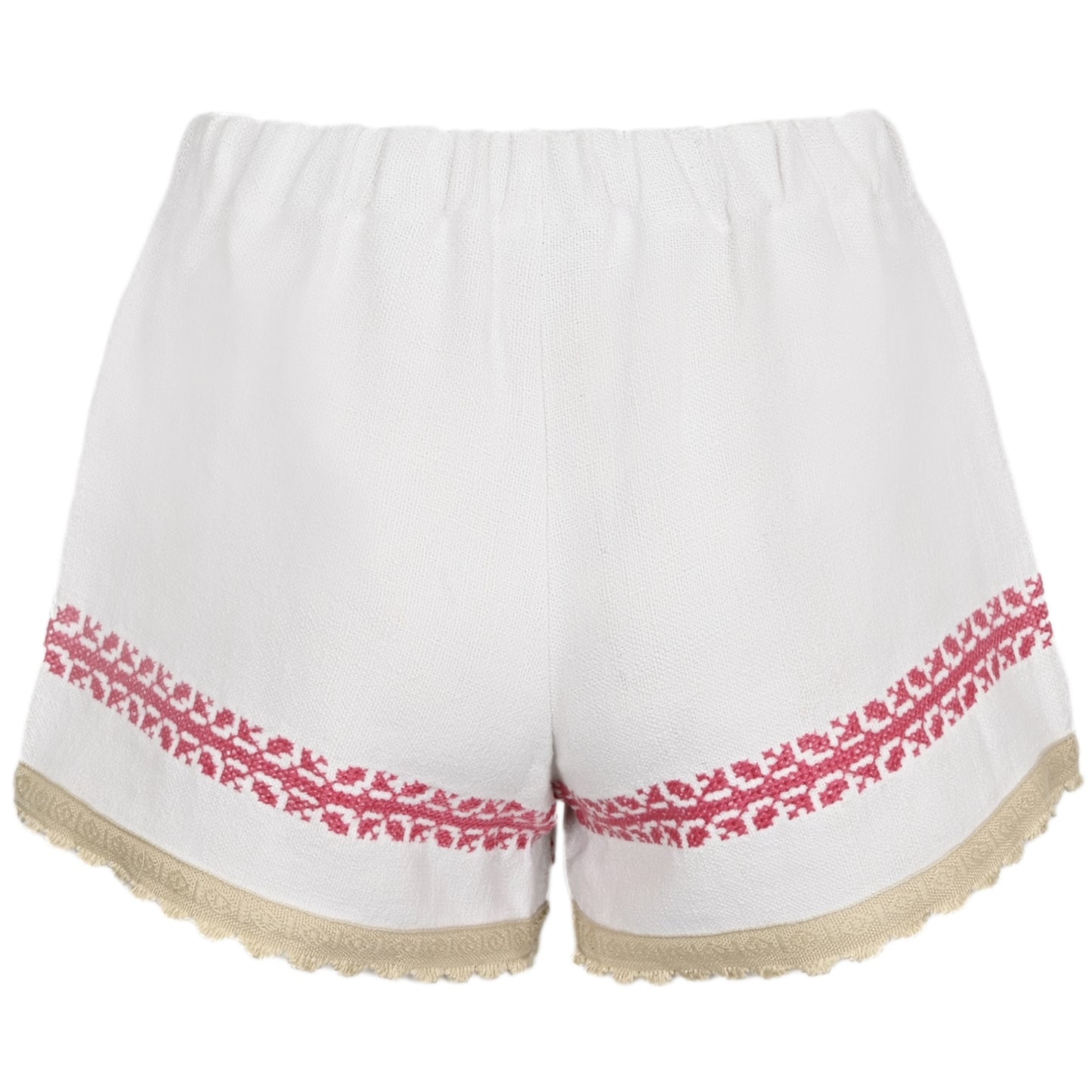 Load image into Gallery viewer, Orsina Cotton Shorts Neutral Base Red Border Style 2 S - Shorts
