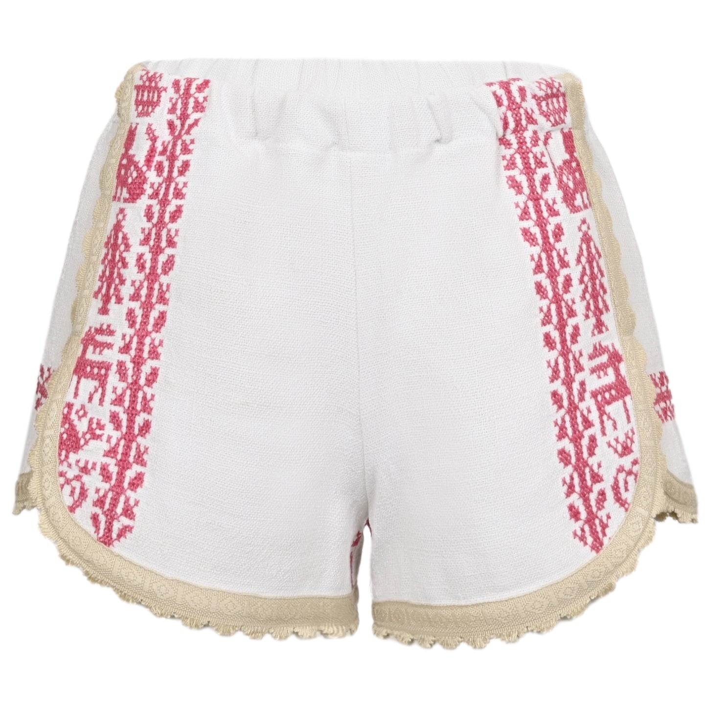 Load image into Gallery viewer, Orsina Cotton Shorts Neutral Base Red Border S - Shorts
