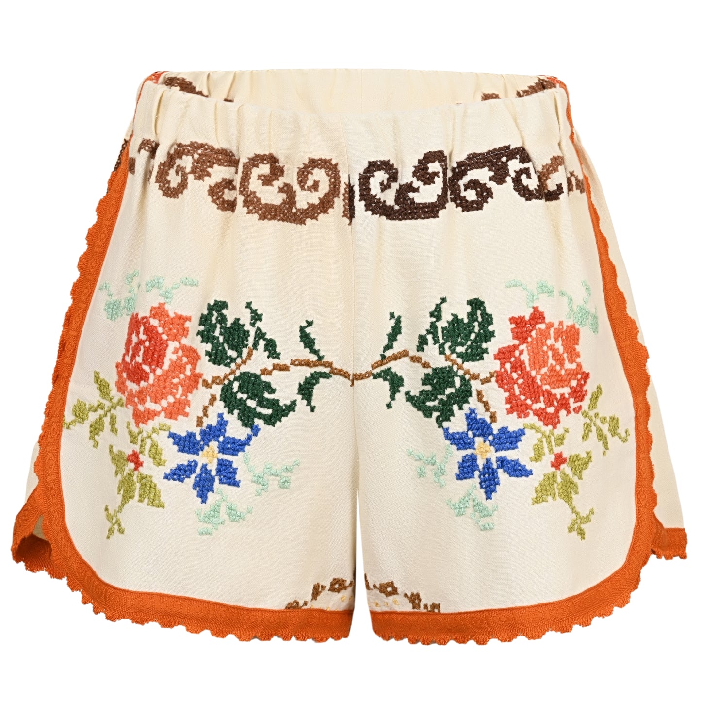 Load image into Gallery viewer, Orsina Cotton Shorts Orange Trim Multi Print L - Shorts

