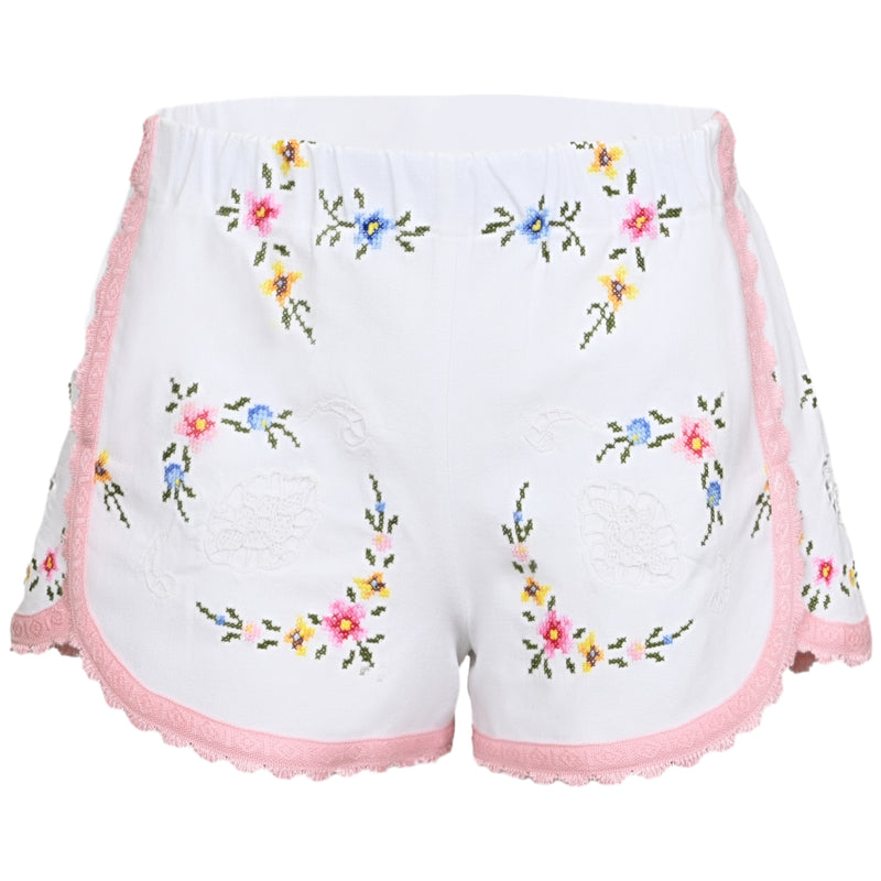 Orsina Cotton Shorts Pink Trim with Lace Detail S