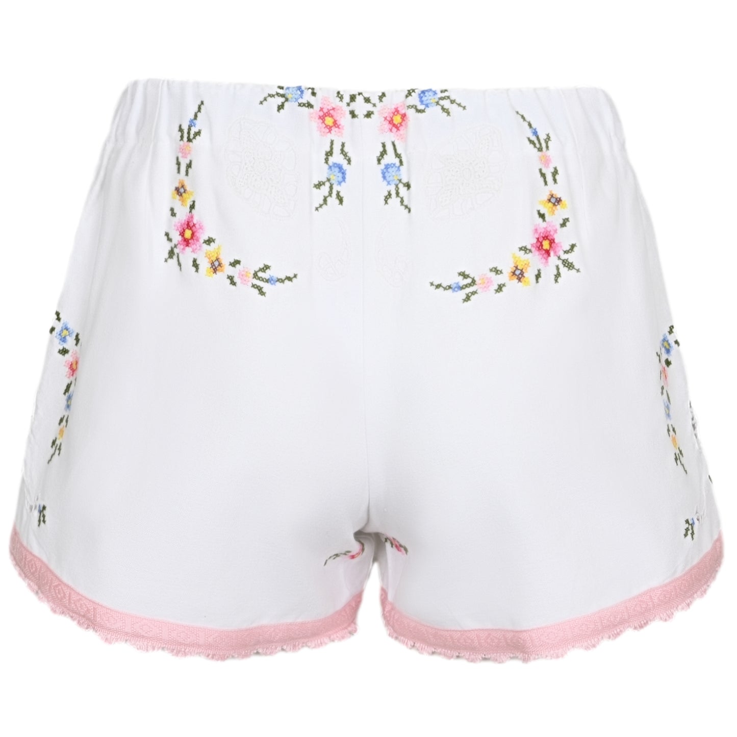 Load image into Gallery viewer, Orsina Cotton Shorts Pink Trim with Lace Detail S - Shorts
