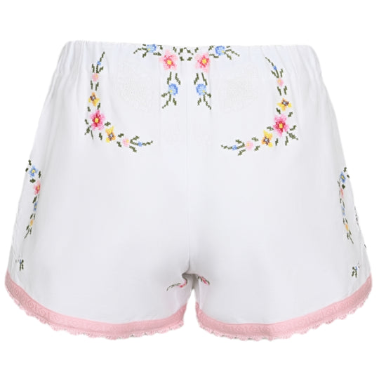 Orsina Cotton Shorts Pink Trim with Lace Detail S - Shorts