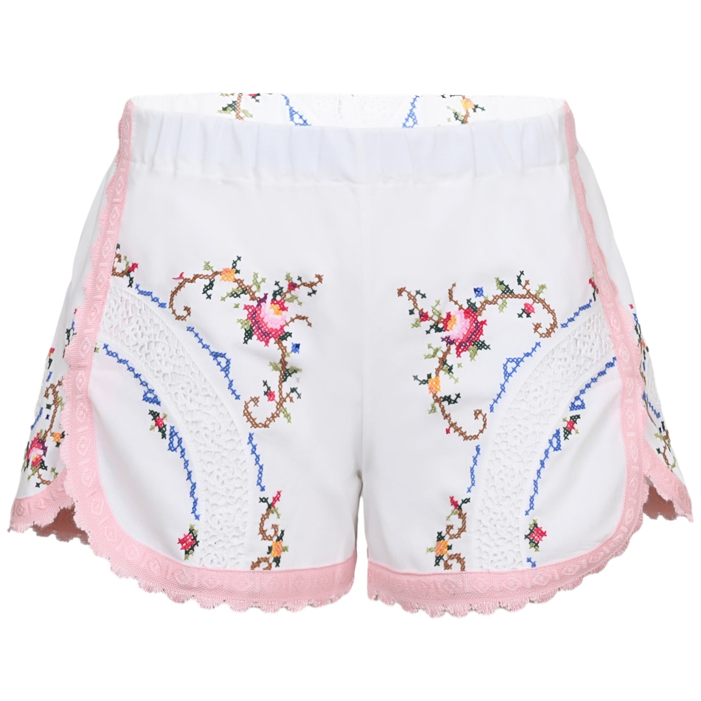 Load image into Gallery viewer, Orsina Cotton Shorts Pastel With White Lace S - Shorts
