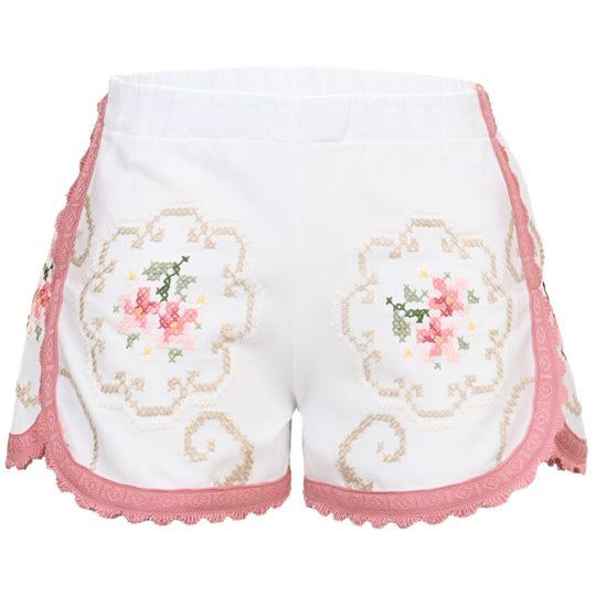 Load image into Gallery viewer, Orsina Cotton Shorts Coral Trim Floral Print XS - Shorts
