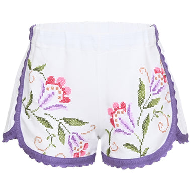 Orsina Cotton Shorts Purple Trim Floral S - Shorts
