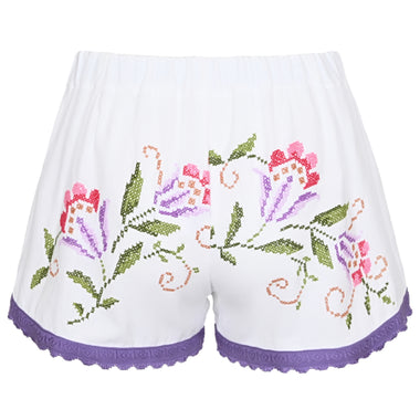 Orsina Cotton Shorts Purple Trim Floral S - Shorts