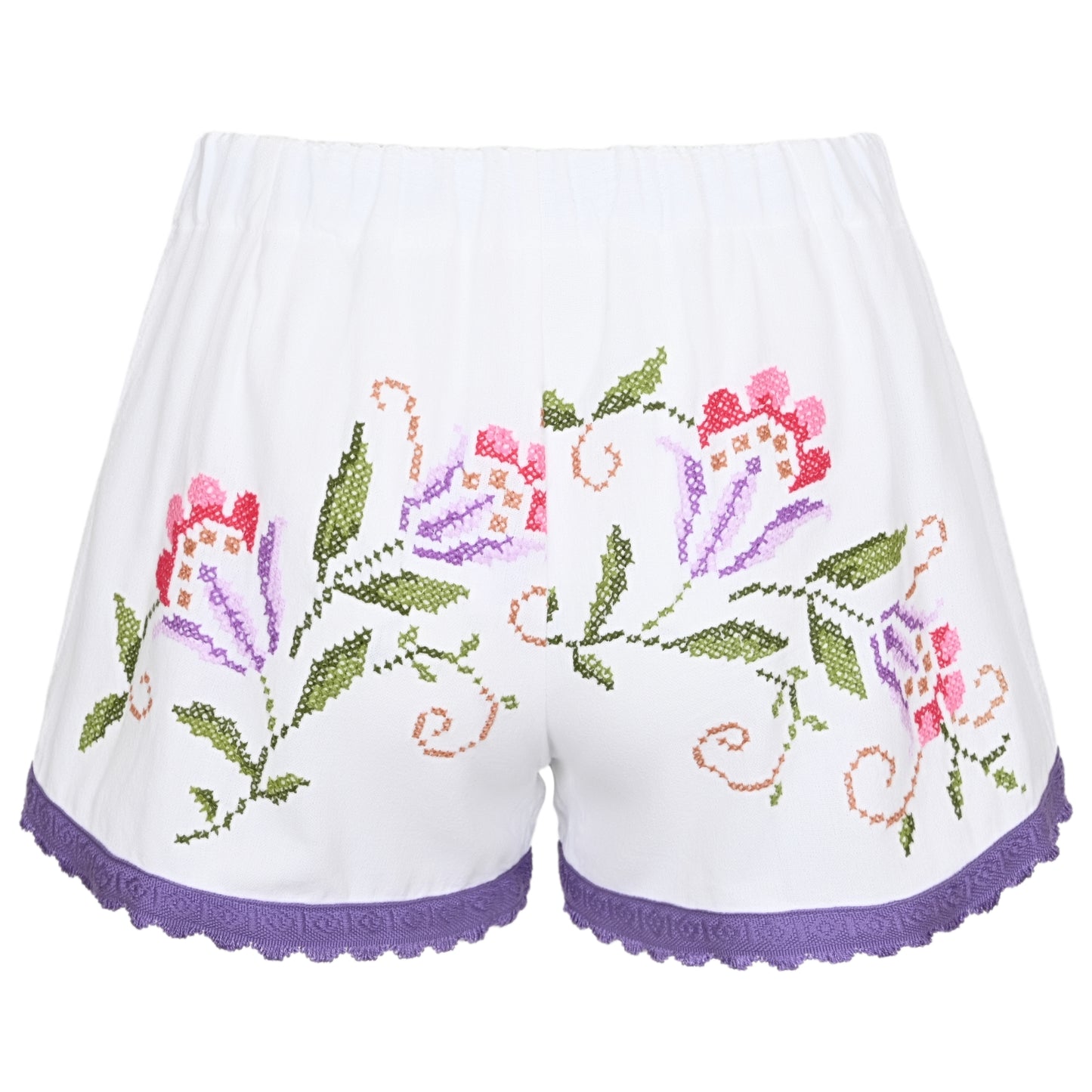 Load image into Gallery viewer, Orsina Cotton Shorts Purple Trim Floral S - Shorts
