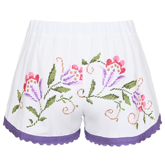 Orsina Cotton Shorts Purple Trim Floral S