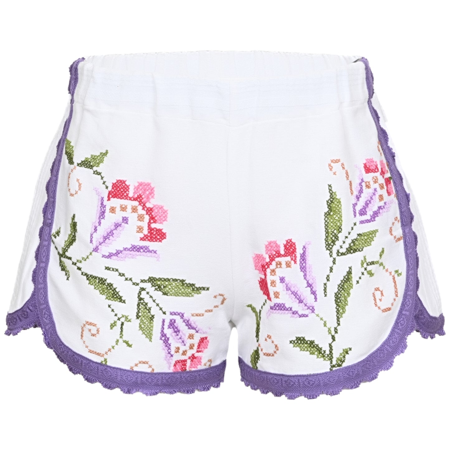 Load image into Gallery viewer, Orsina Cotton Shorts Purple Trim Floral S - Shorts
