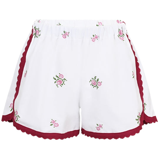 Orsina Cotton Shorts Red Trim Floral Rose L - Shorts