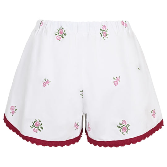 Orsina Cotton Shorts Red Trim Floral Rose L - Shorts