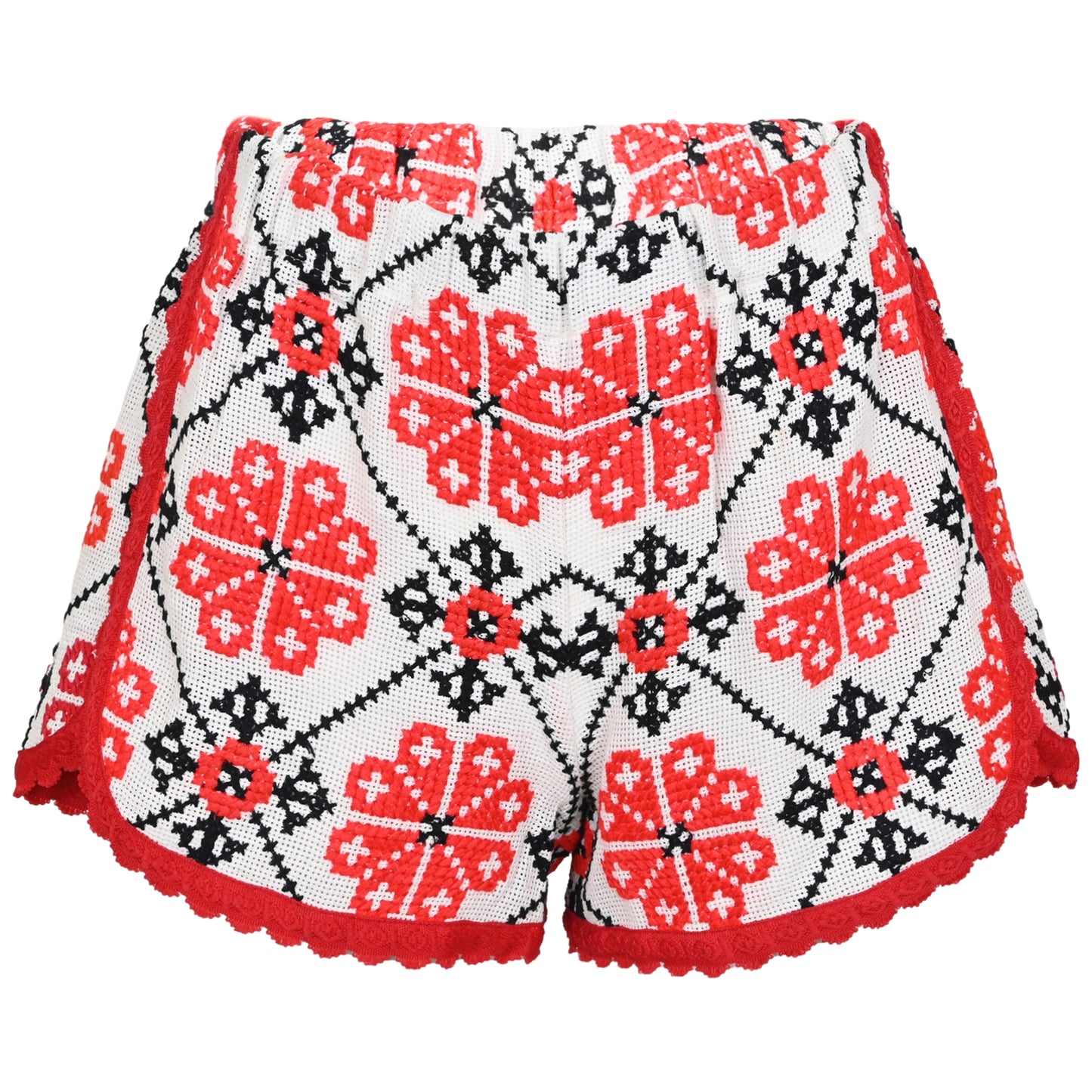 Load image into Gallery viewer, Orsina Cotton Shorts Red &amp;amp; Black Print M - Shorts
