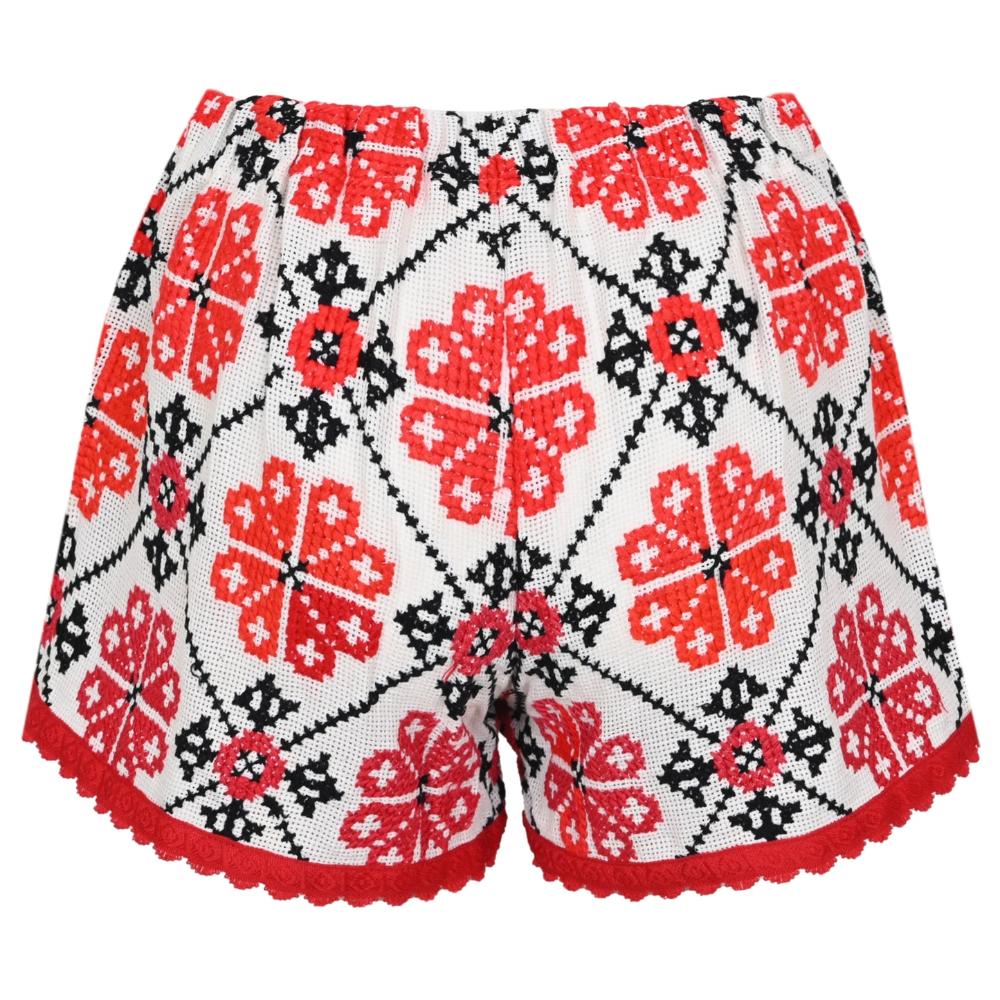 Load image into Gallery viewer, Orsina Cotton Shorts Red &amp;amp; Black Print M - Shorts
