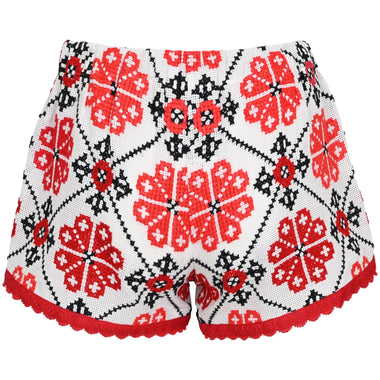 Orsina Cotton Shorts Red & Black Print S - Shorts
