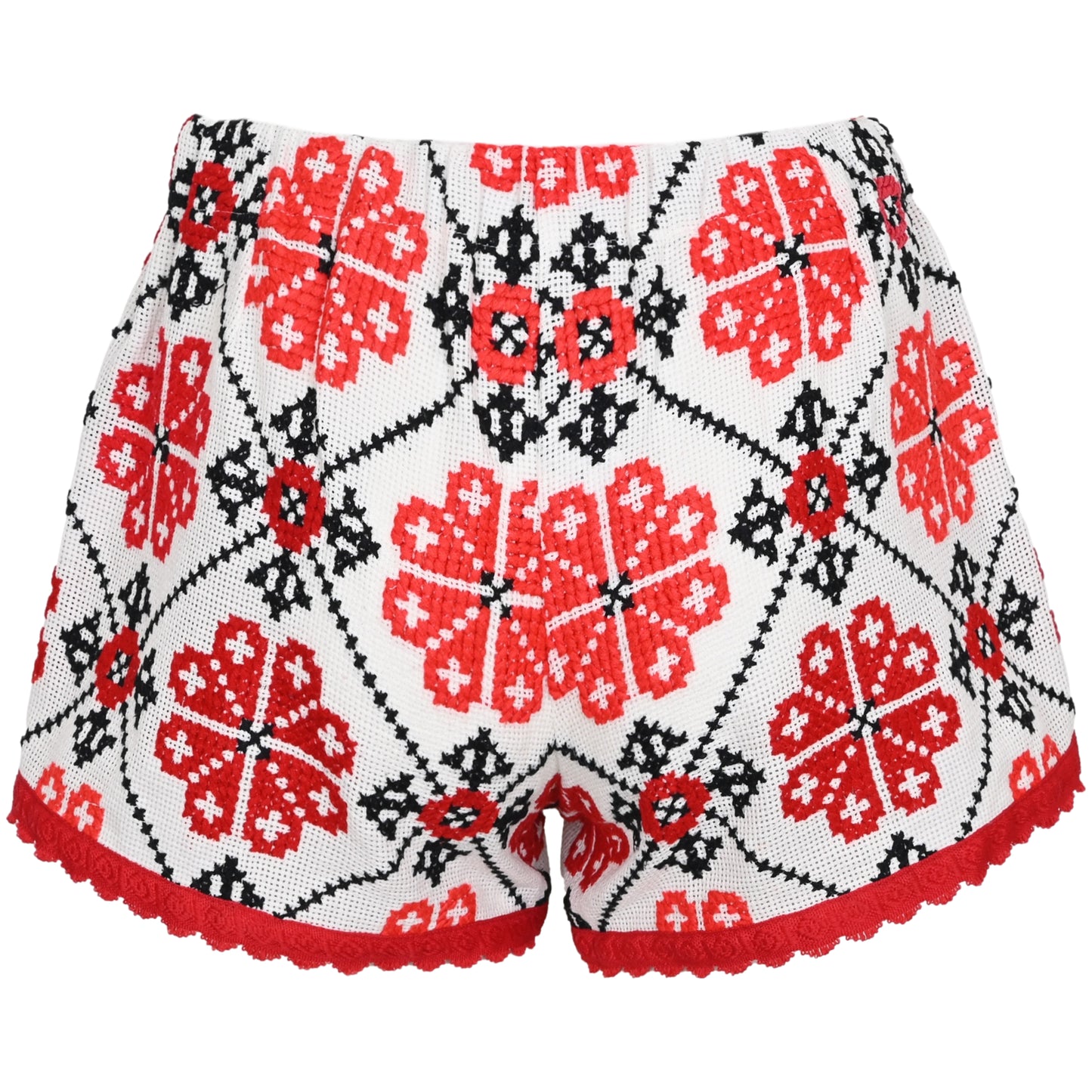 Load image into Gallery viewer, Orsina Cotton Shorts Red &amp;amp; Black Print S - Shorts
