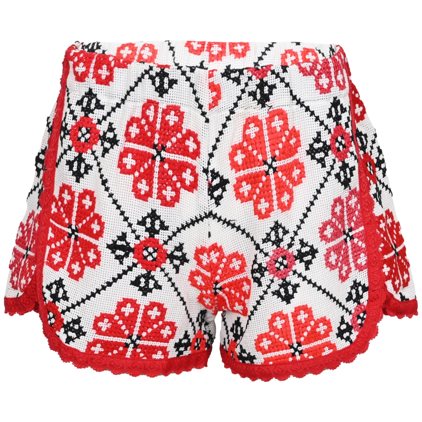 Load image into Gallery viewer, Orsina Cotton Shorts Red &amp;amp; Black Print S - Shorts
