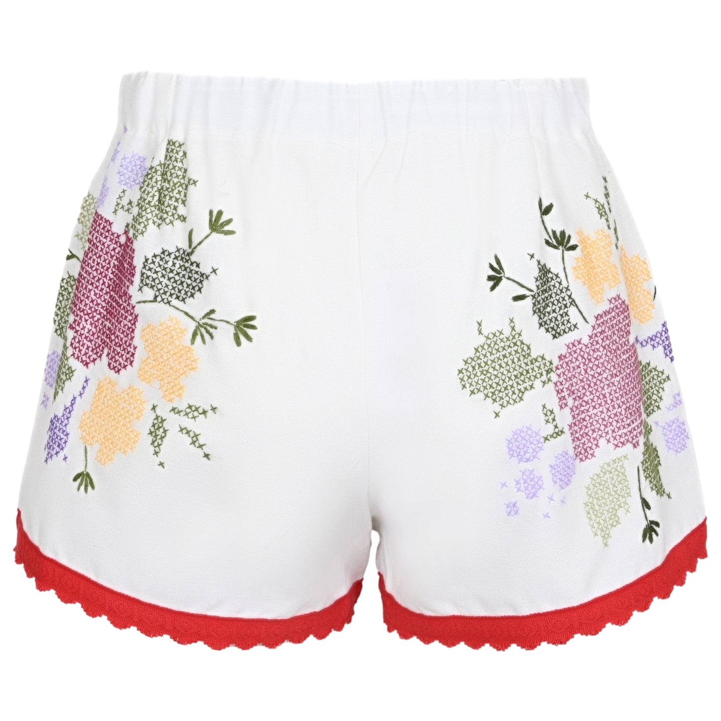 Load image into Gallery viewer, Orsina Cotton Shorts Red Trim Floral Multi S - Shorts
