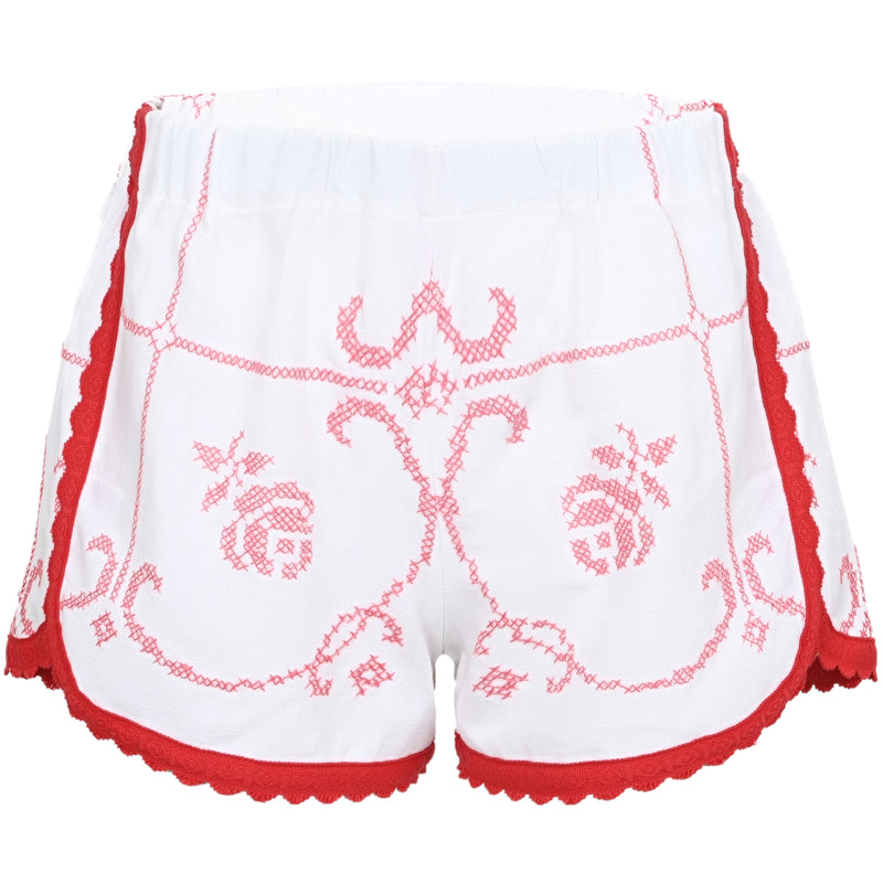 Orsina Cotton Shorts Red Trim With Scallop M