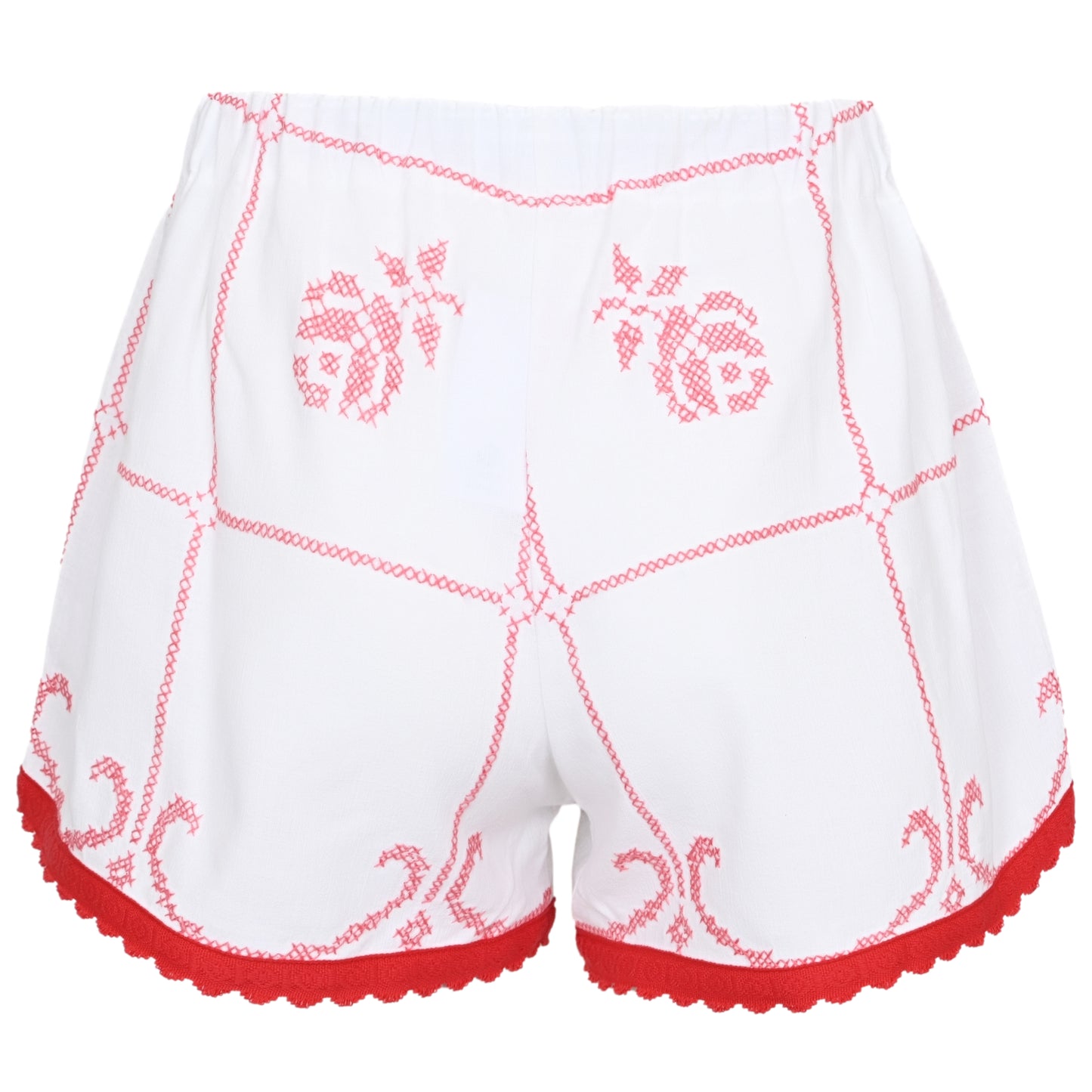 Load image into Gallery viewer, Orsina Cotton Shorts Red Trim With Scallop M - Shorts
