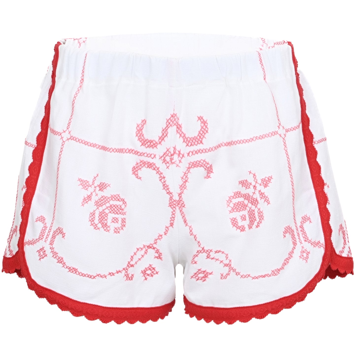 Load image into Gallery viewer, Orsina Cotton Shorts Red Trim With Scallop M - Shorts
