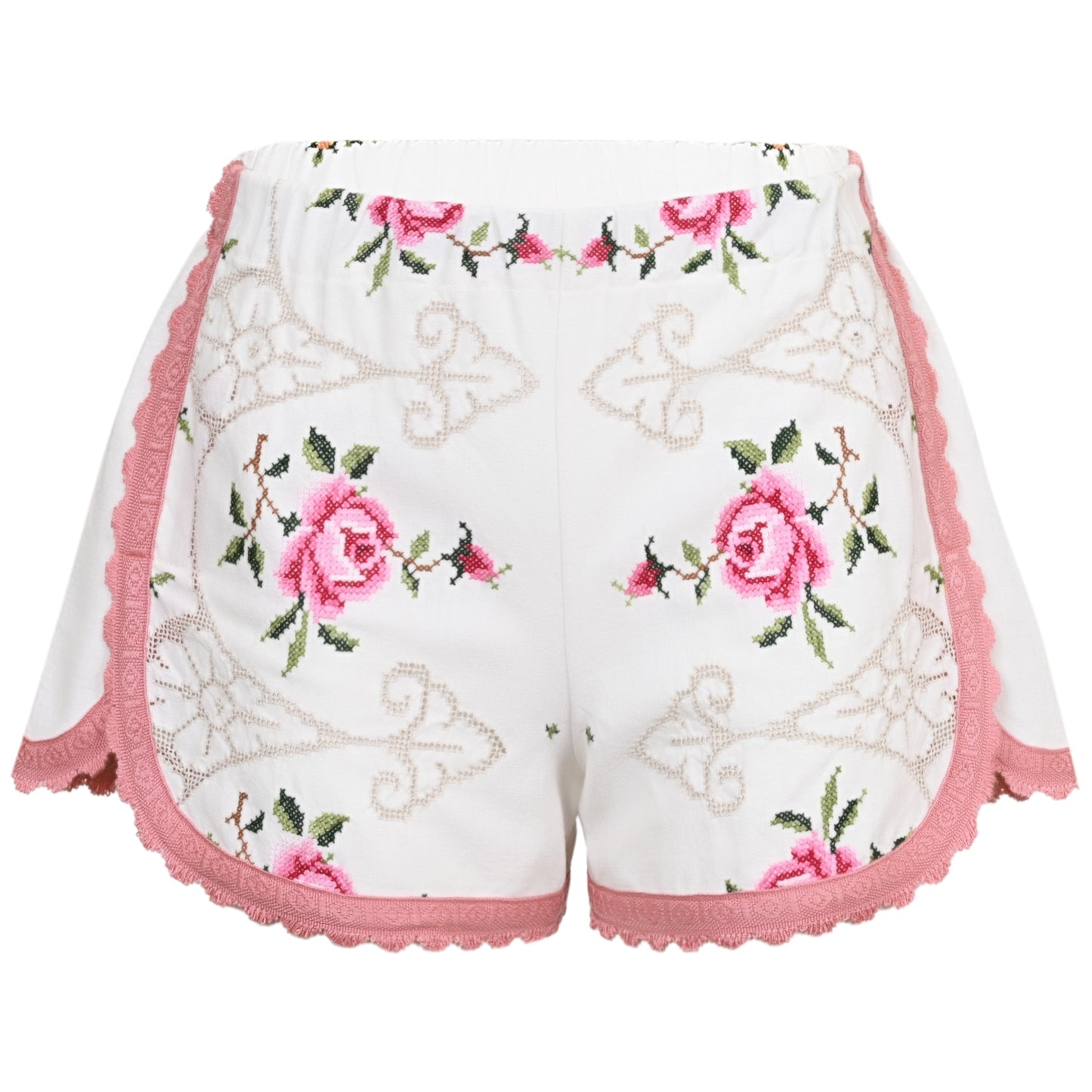 Load image into Gallery viewer, Orsina Cotton Shorts Rose Petal Pink Print S - Shorts
