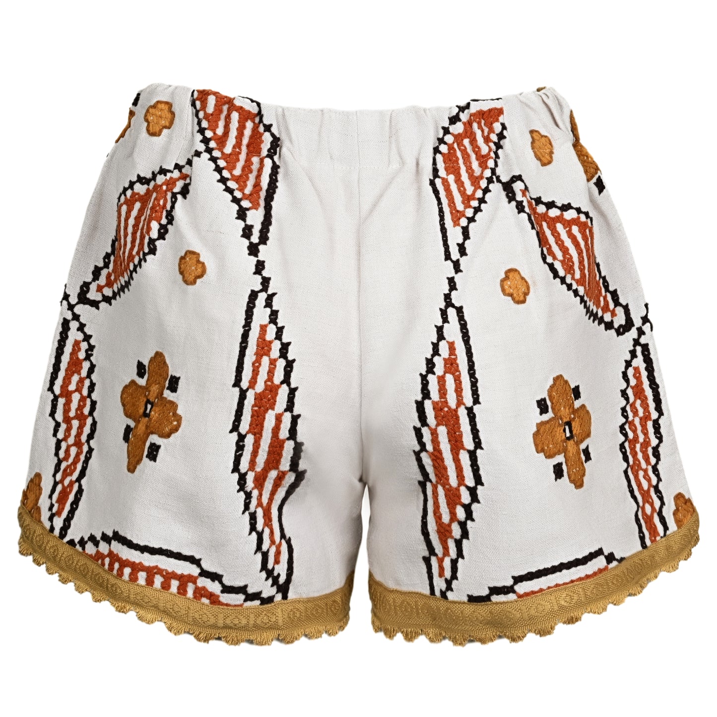 Load image into Gallery viewer, Orsina Cotton Shorts Mustard Trim Print M - Shorts
