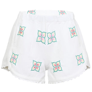 Orsina Cotton Shorts White Square Floral M - Shorts
