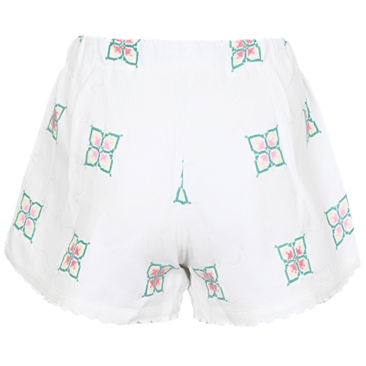 Load image into Gallery viewer, Orsina Cotton Shorts White Square Floral M - Shorts
