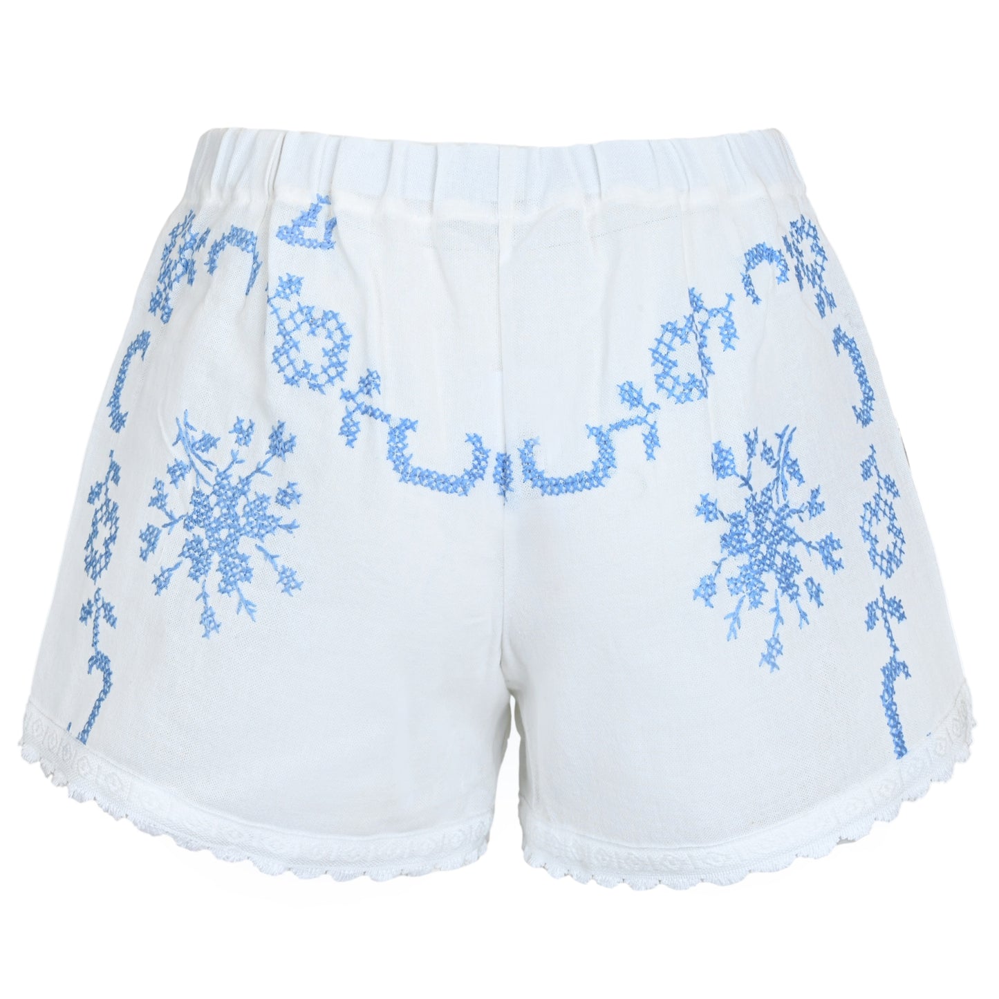Load image into Gallery viewer, Orsina Cotton Shorts White Trim Embroidery S - Shorts
