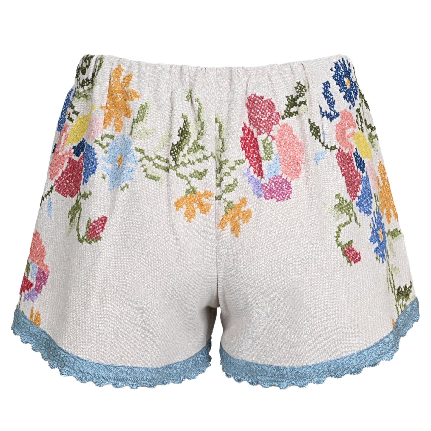 Load image into Gallery viewer, Orsina Cotton Shorts Blue Trim Multi Floral S - Shorts

