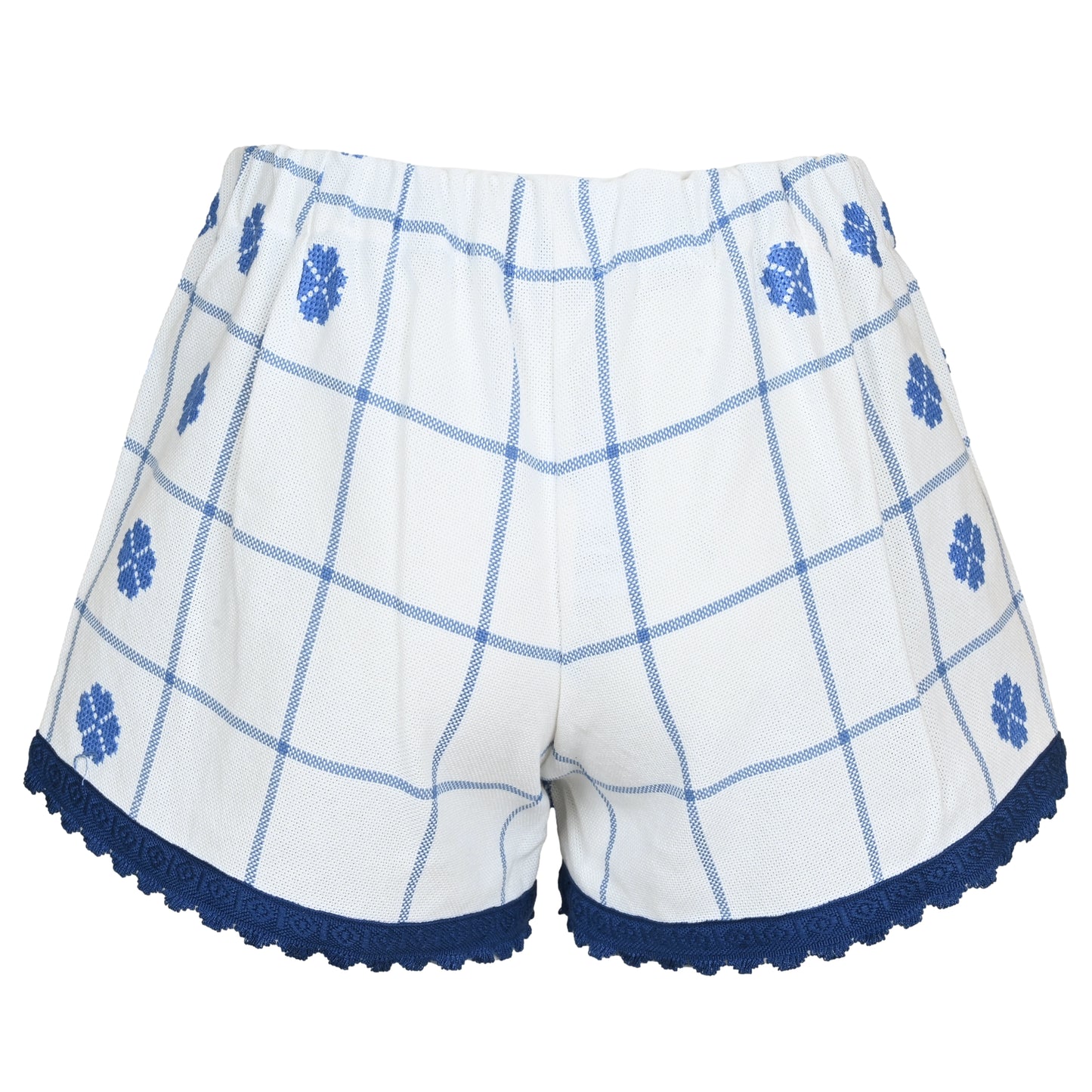 Load image into Gallery viewer, Orsina Cotton Shorts Blue Check Floral S - Shorts
