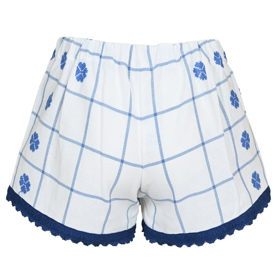 Orsina Cotton Shorts Blue Check Floral S - Shorts