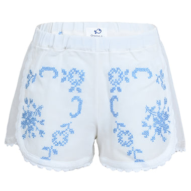 Orsina Cotton Shorts White Trim Embroidery S - Shorts