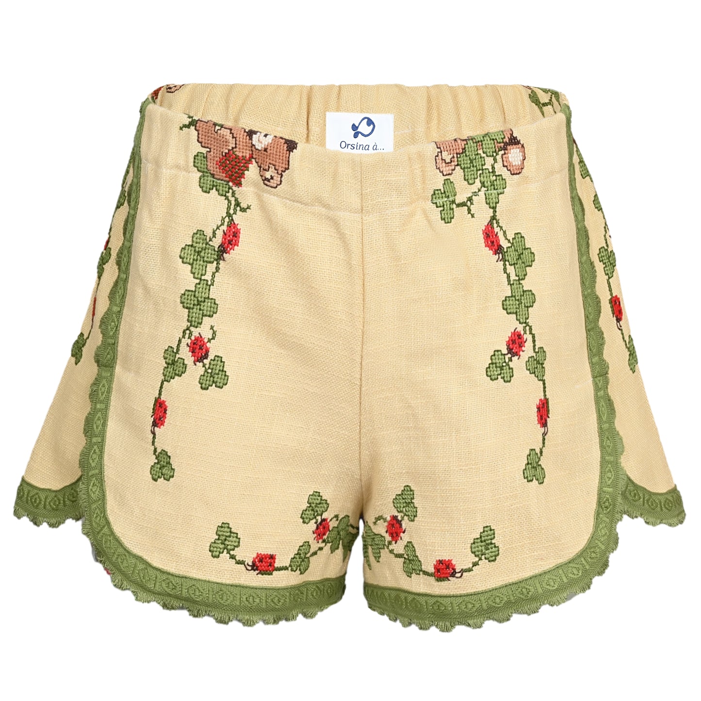 Load image into Gallery viewer, Orsina Cotton Shorts Green Trim Ladybird S - Shorts
