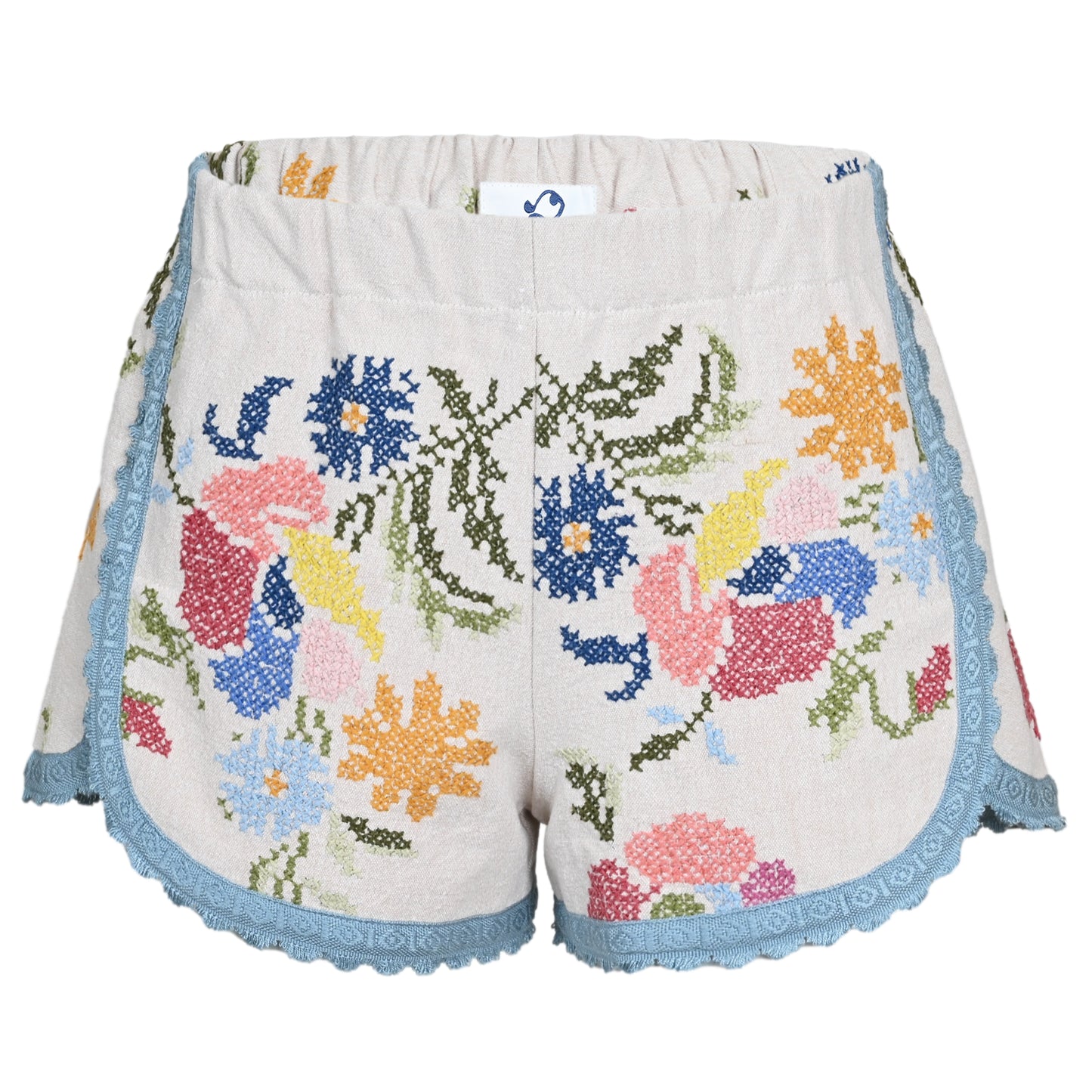 Load image into Gallery viewer, Orsina Cotton Shorts Blue Trim Multi Floral S - Shorts
