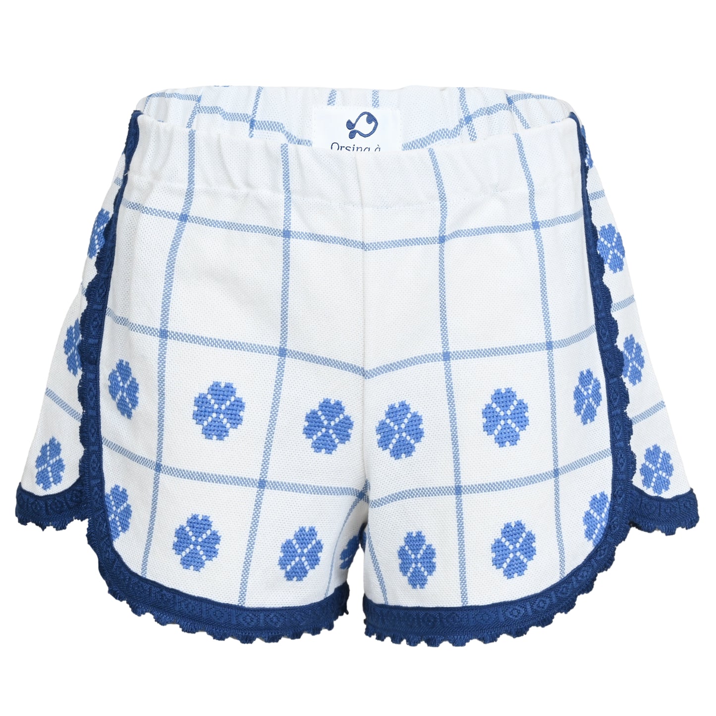 Load image into Gallery viewer, Orsina Cotton Shorts Blue Check Floral S - Shorts
