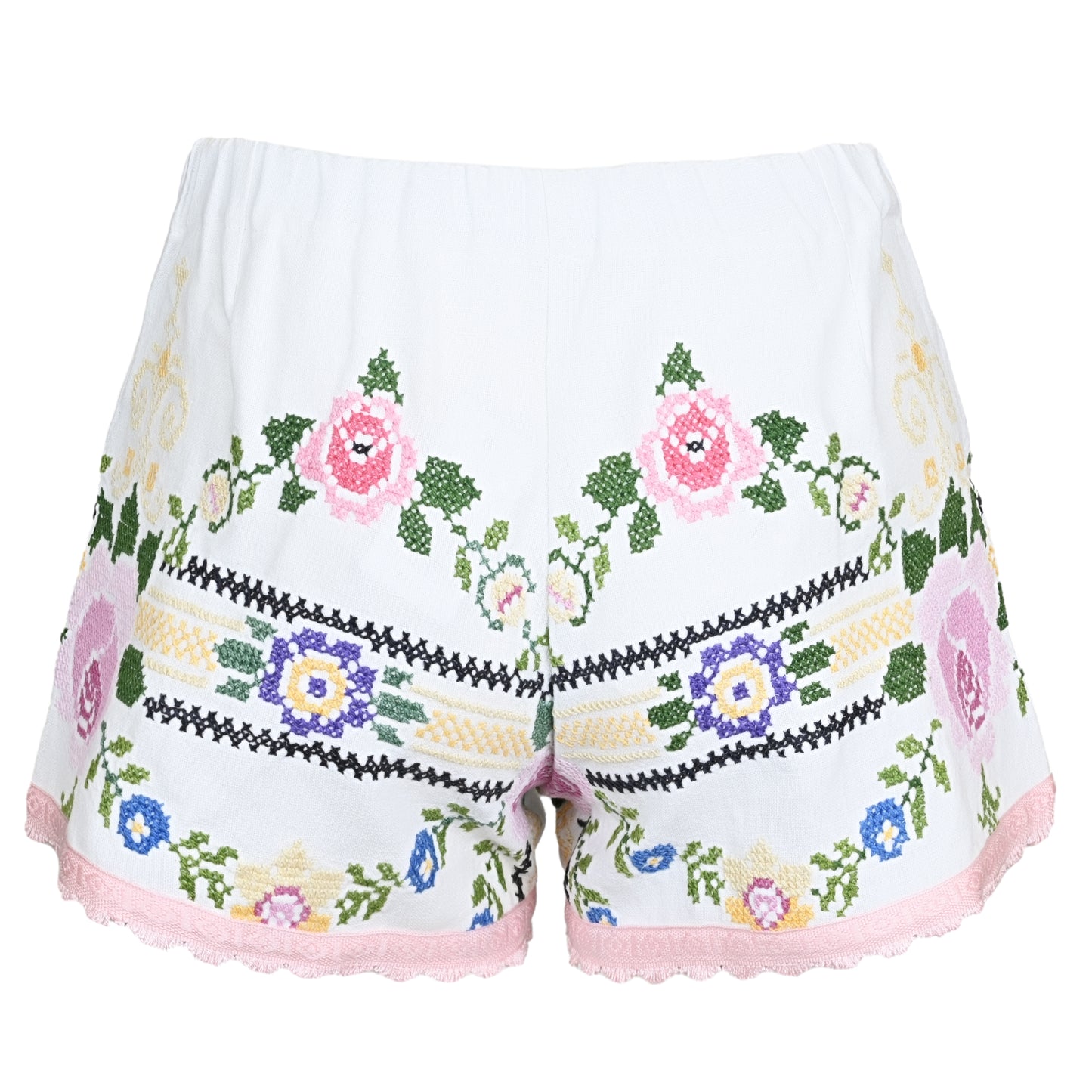 Load image into Gallery viewer, Orsina Cotton Shorts Pastel Pink Trim Floral XS - Shorts
