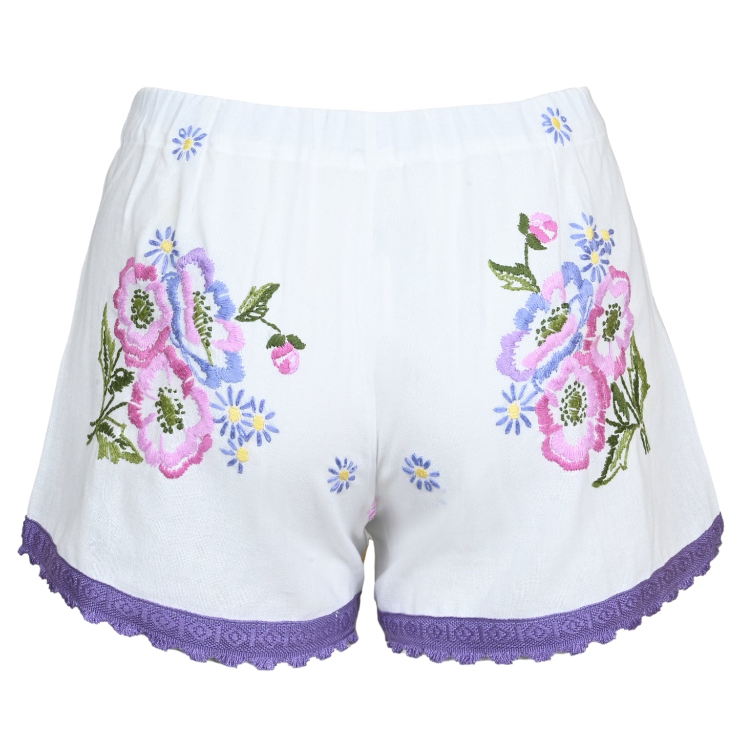 Load image into Gallery viewer, Orsina Cotton Shorts Purple Trim Floral XS - Shorts
