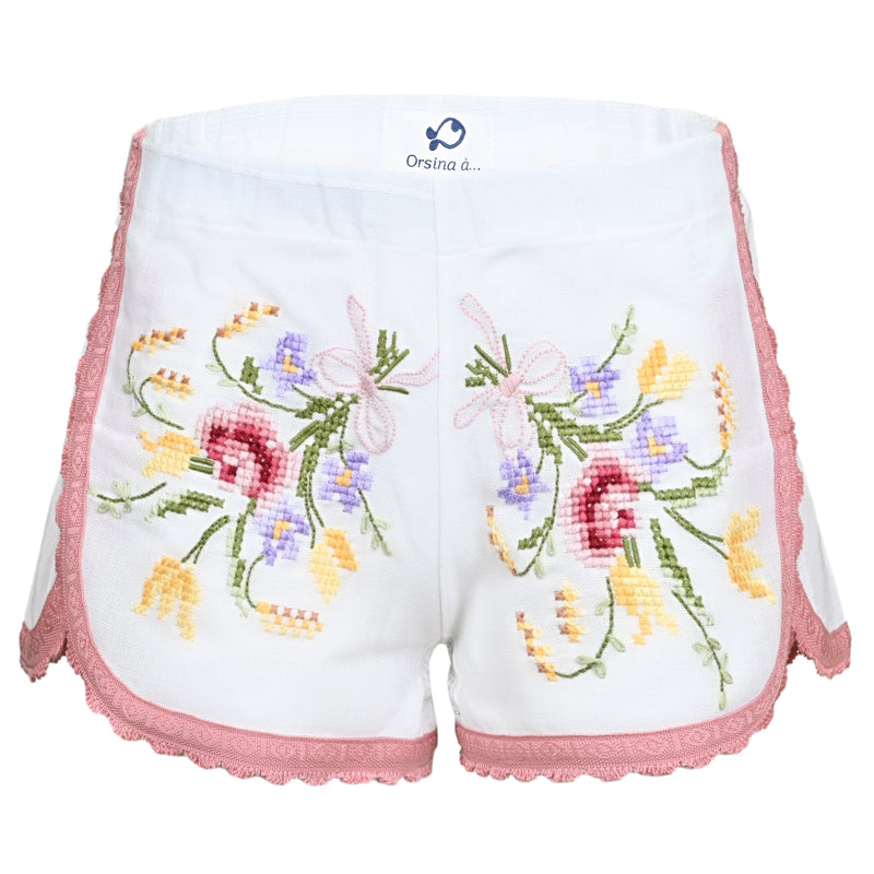 Orsina Cotton Shorts Deep Pink Trim Floral XS
