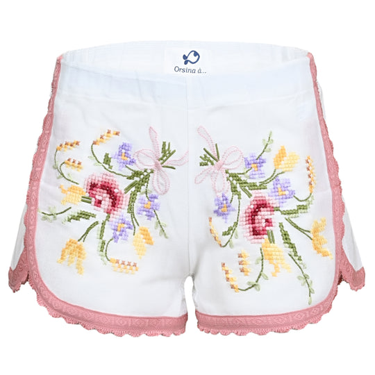 Orsina Cotton Shorts Deep Pink Trim Floral XS - Shorts