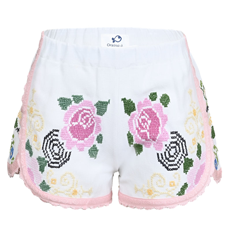 Orsina Cotton Shorts Pastel Pink Trim Floral XS