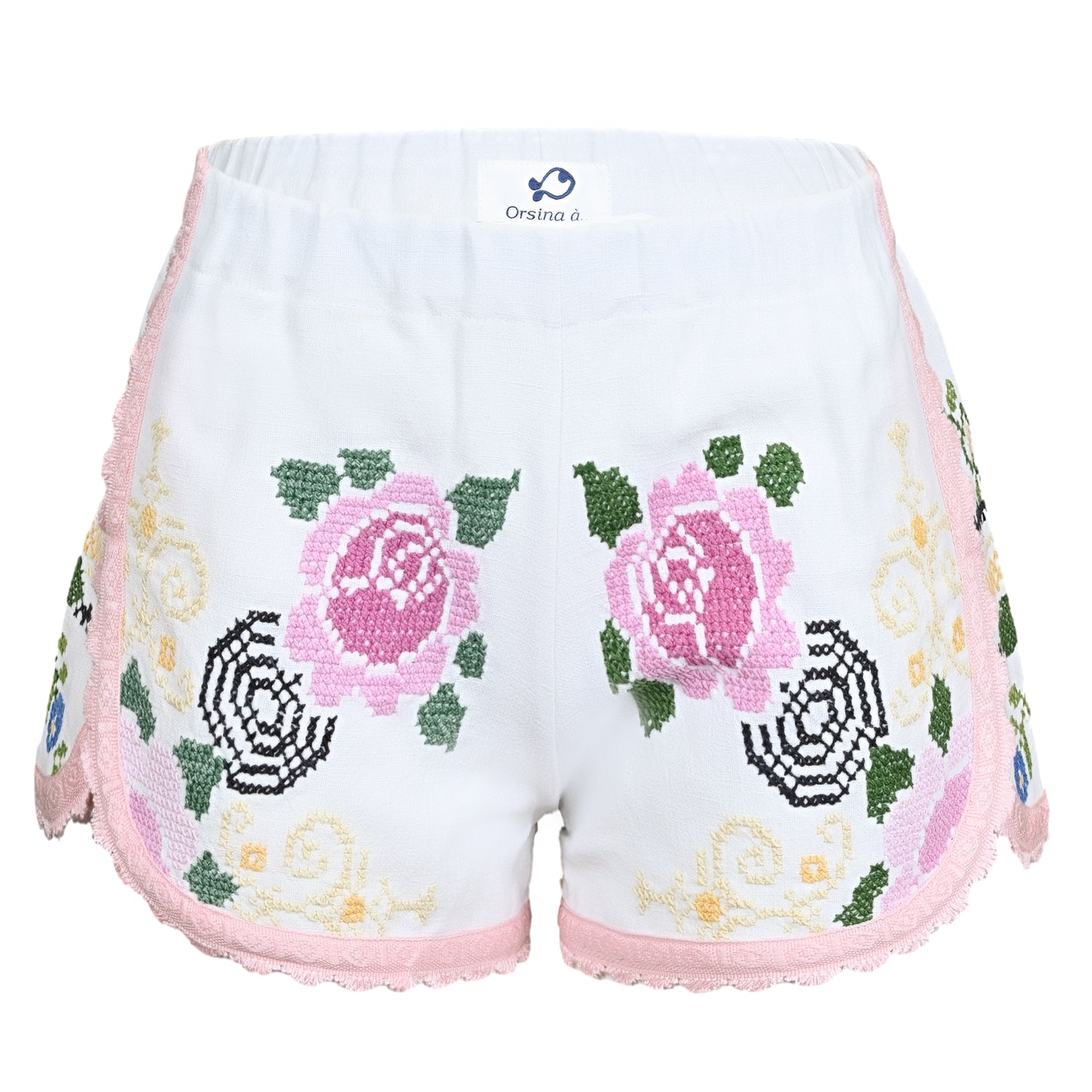 Load image into Gallery viewer, Orsina Cotton Shorts Pastel Pink Trim Floral XS - Shorts
