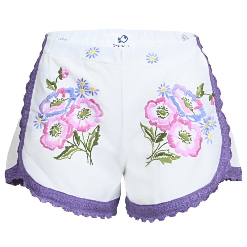 Orsina Cotton Shorts Purple Trim Floral XS