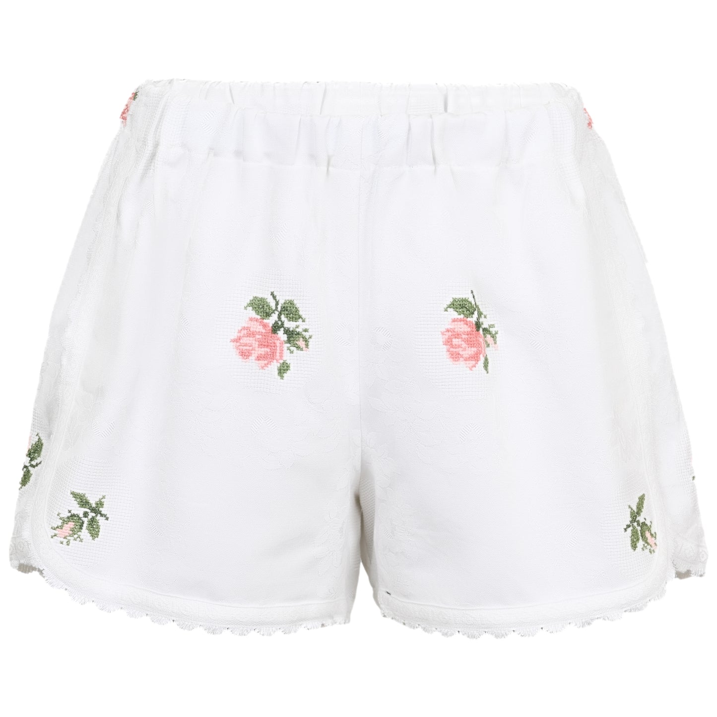 Load image into Gallery viewer, Orsina Cotton Shorts Rose Floral White Base L - Shorts
