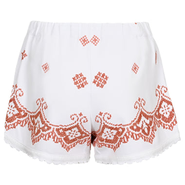 Orsina Cotton Shorts White Brown Print S - Shorts