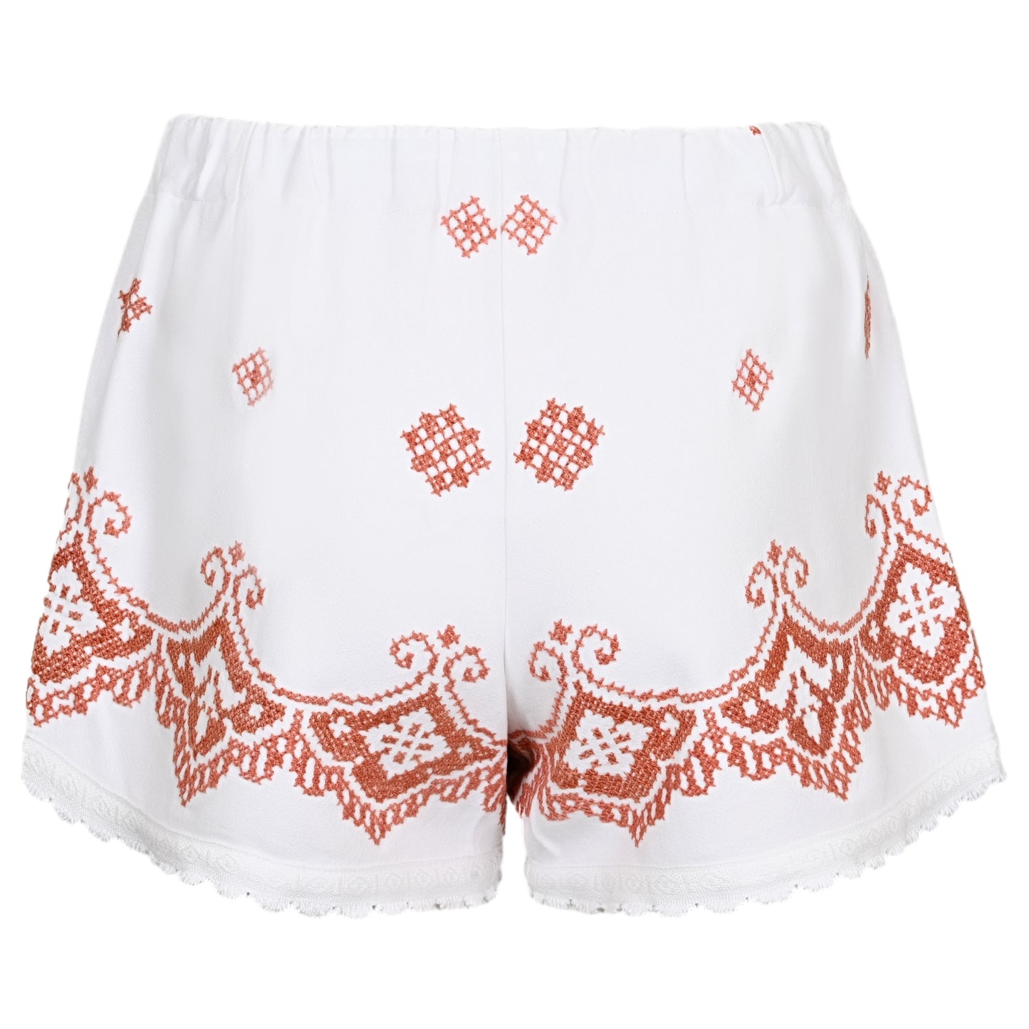 Load image into Gallery viewer, Orsina Cotton Shorts White Brown Print S - Shorts
