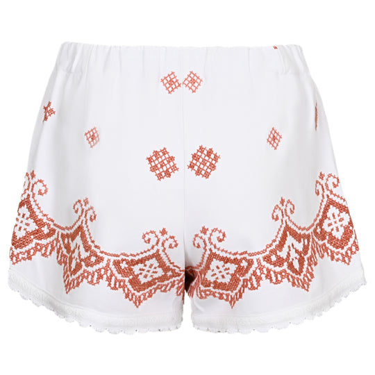 Orsina Cotton Shorts White Brown Print S - Shorts