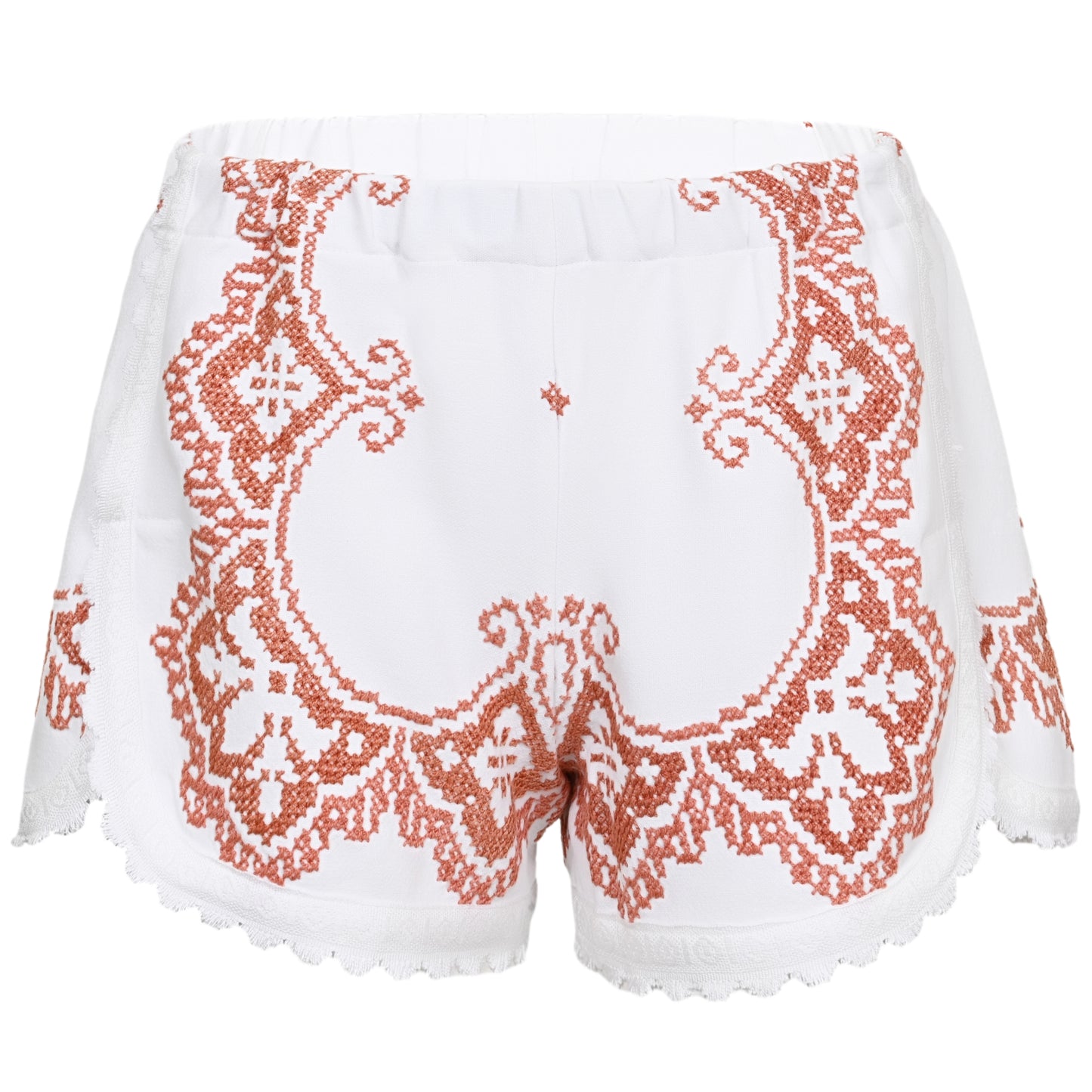 Load image into Gallery viewer, Orsina Cotton Shorts White Brown Print S - Shorts

