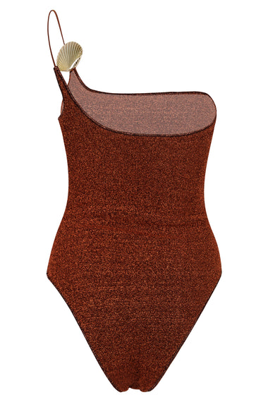 Lumiere Shell One Shoulder Maillot Brown